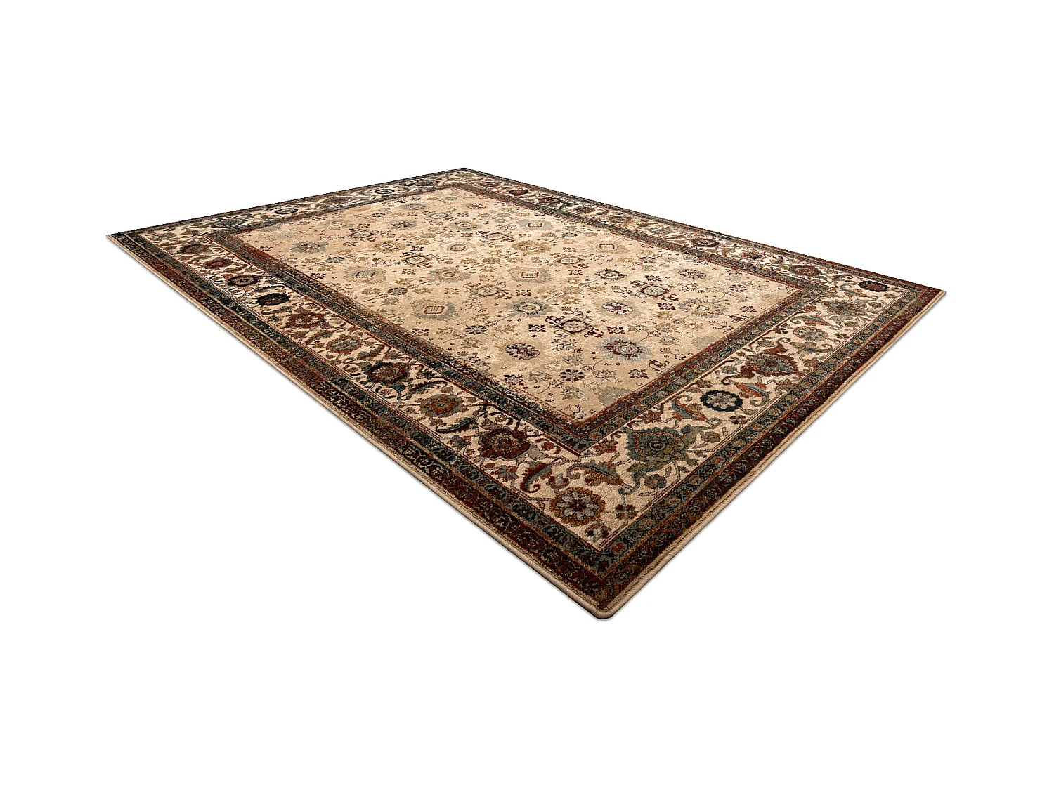Tapis en laine OMEGA AVILA Ornement cadre sable beige 170x235 cm