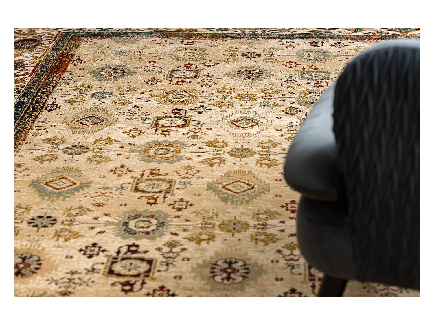 Tapis en laine OMEGA AVILA Ornement cadre sable beige 170x235 cm