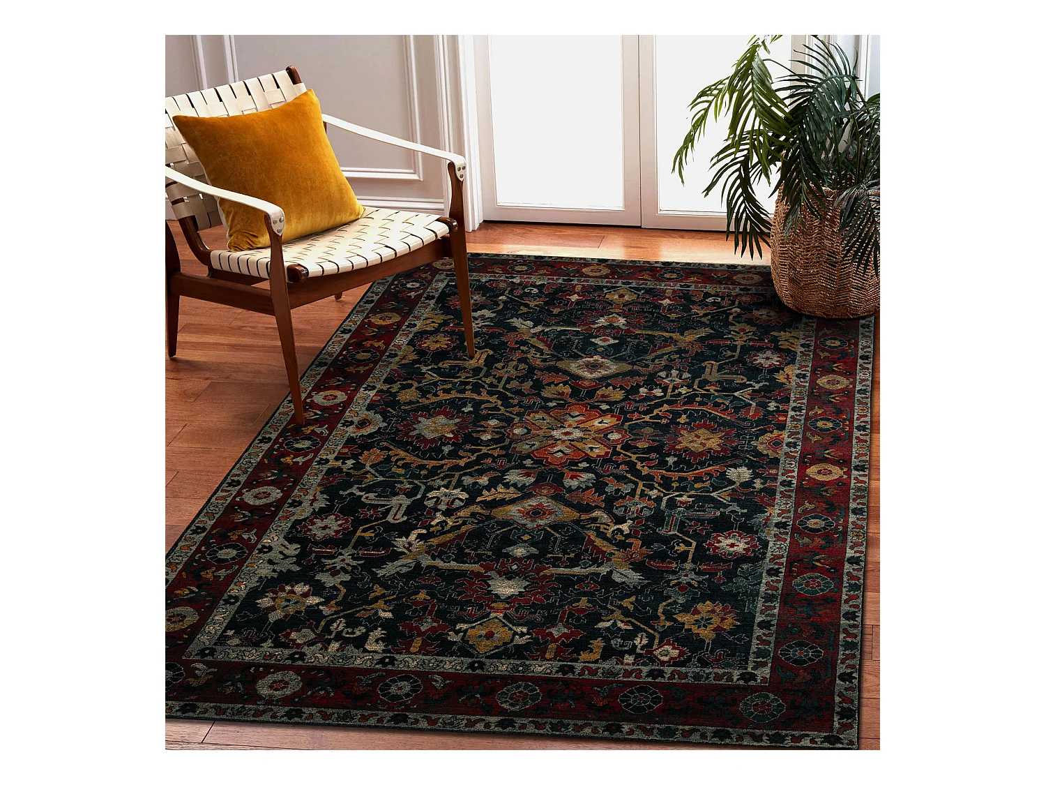 Tapis en laine POLONIA VERANO Ornement, cadre bleu foncé 200x300 cm