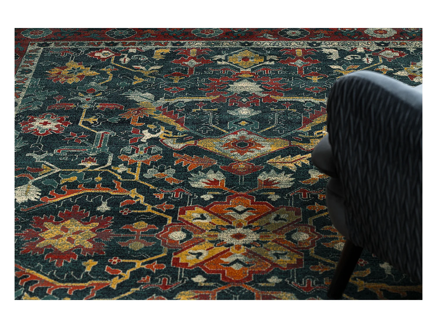 Tapis en laine POLONIA VERANO Ornement, cadre bleu foncé 200x300 cm