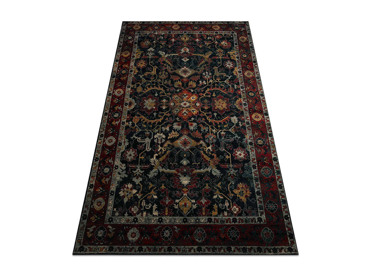 Tapis en laine POLONIA VERANO Ornement, cadre bleu foncé 200x300 cm