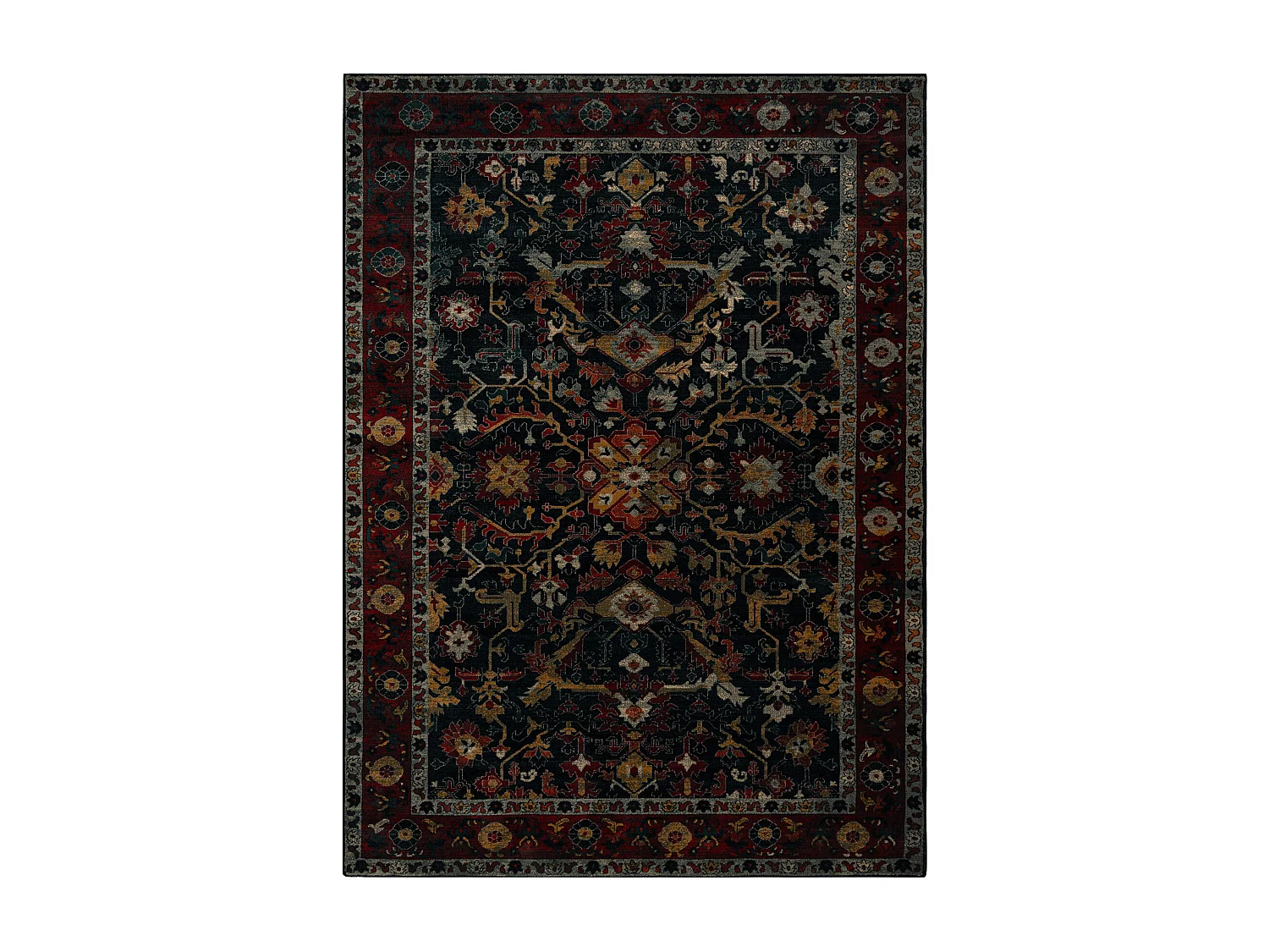 Tapis en laine POLONIA VERANO Ornement, cadre bleu foncé 200x300 cm