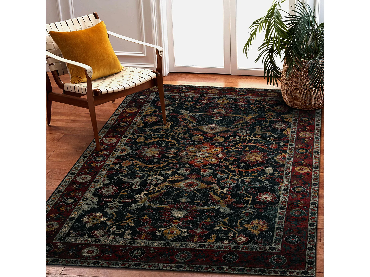 Tapis en laine POLONIA VERANO Ornement, cadre bleu foncé 200x300 cm