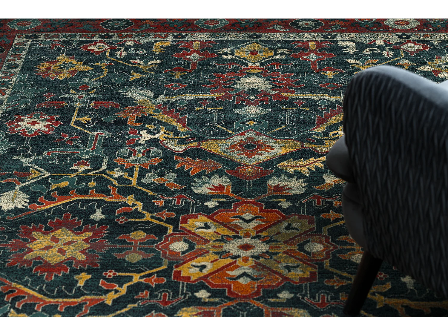 Tapis en laine POLONIA VERANO Ornement, cadre bleu foncé 200x300 cm