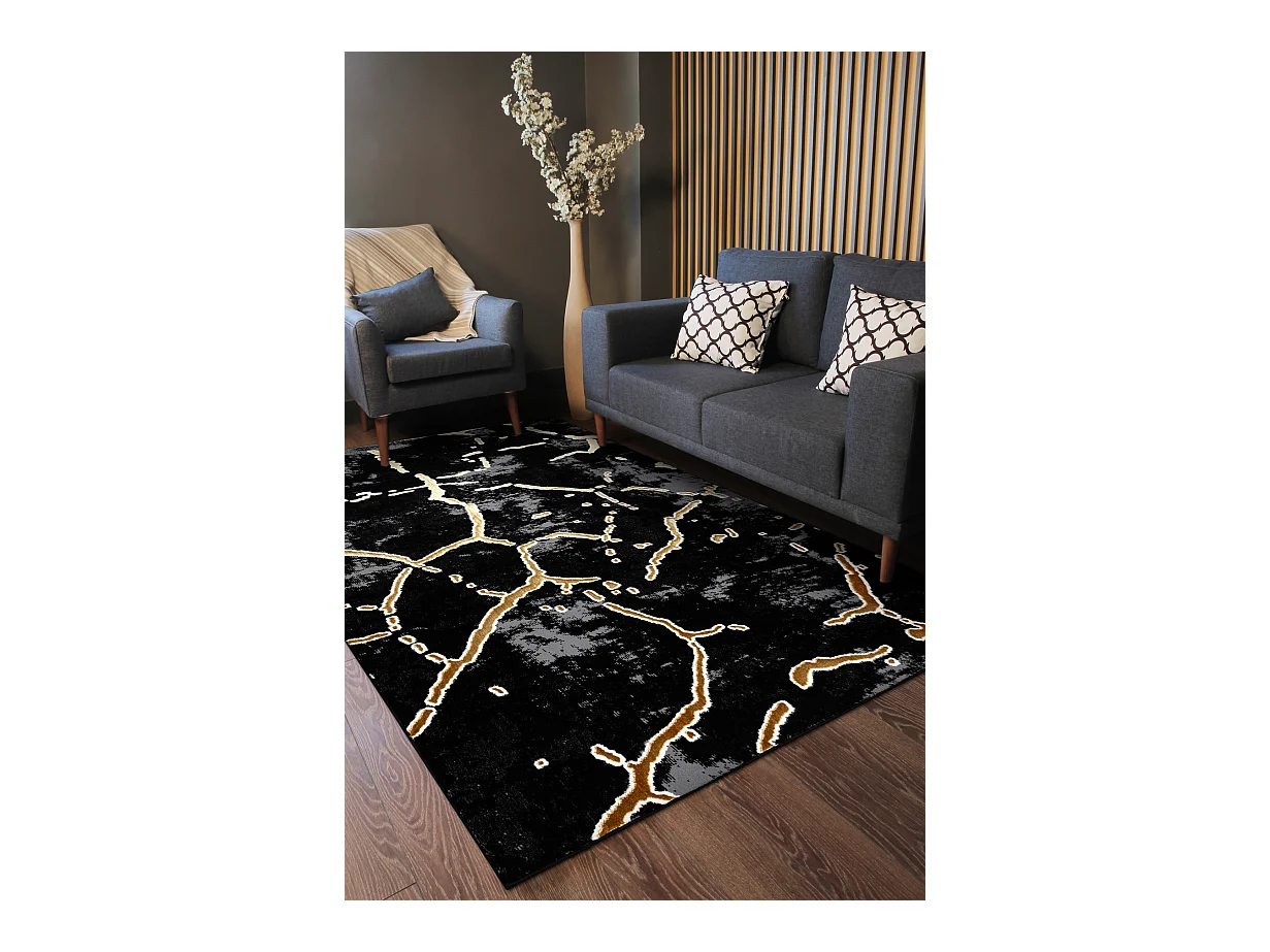 Tapis ALLURE 1967 Marbre - Structurel, élégant, glamour noir / L'or 140x190 cm
