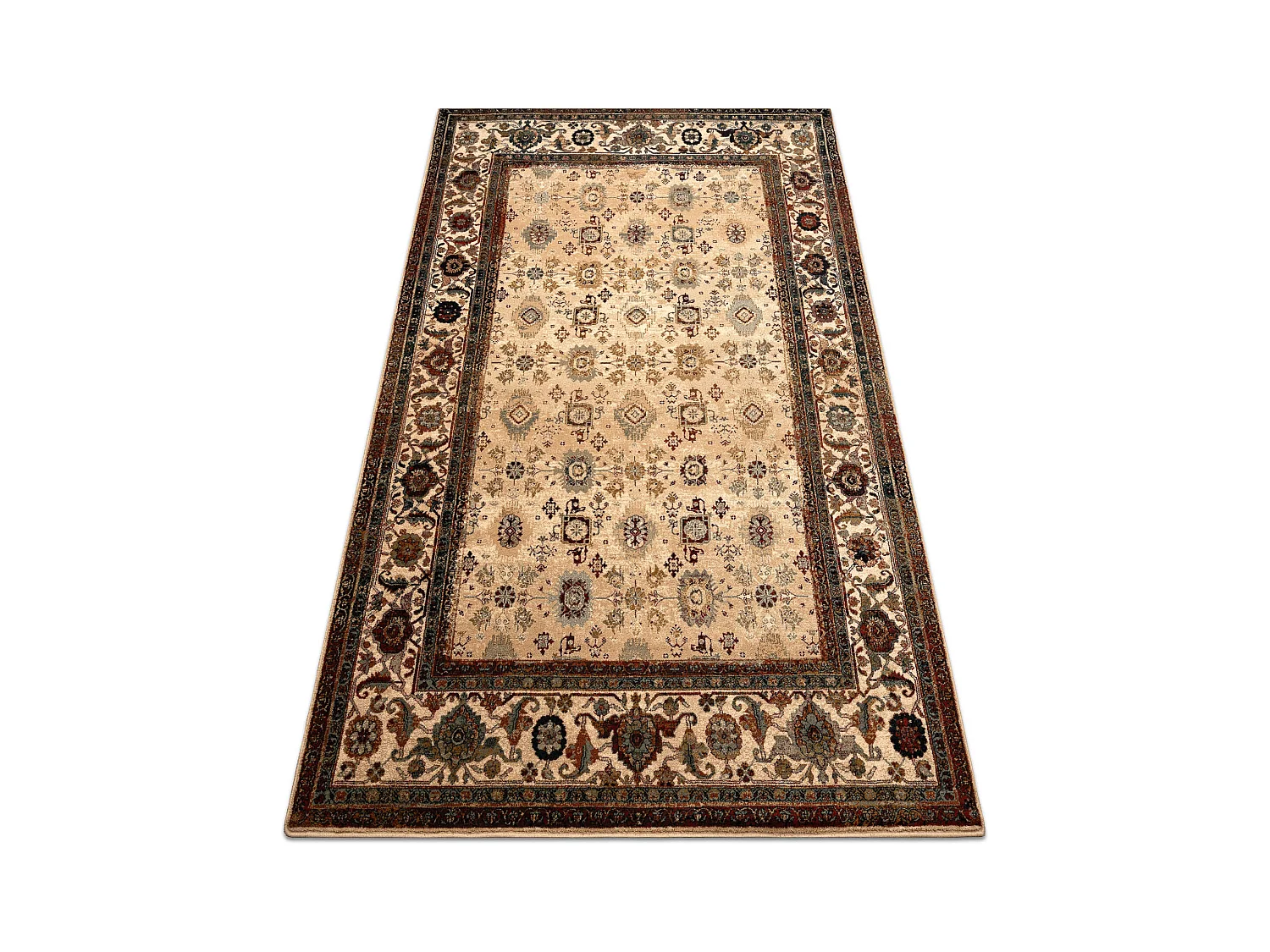 Tapis en laine OMEGA AVILA Ornement cadre sable beige 200x300 cm
