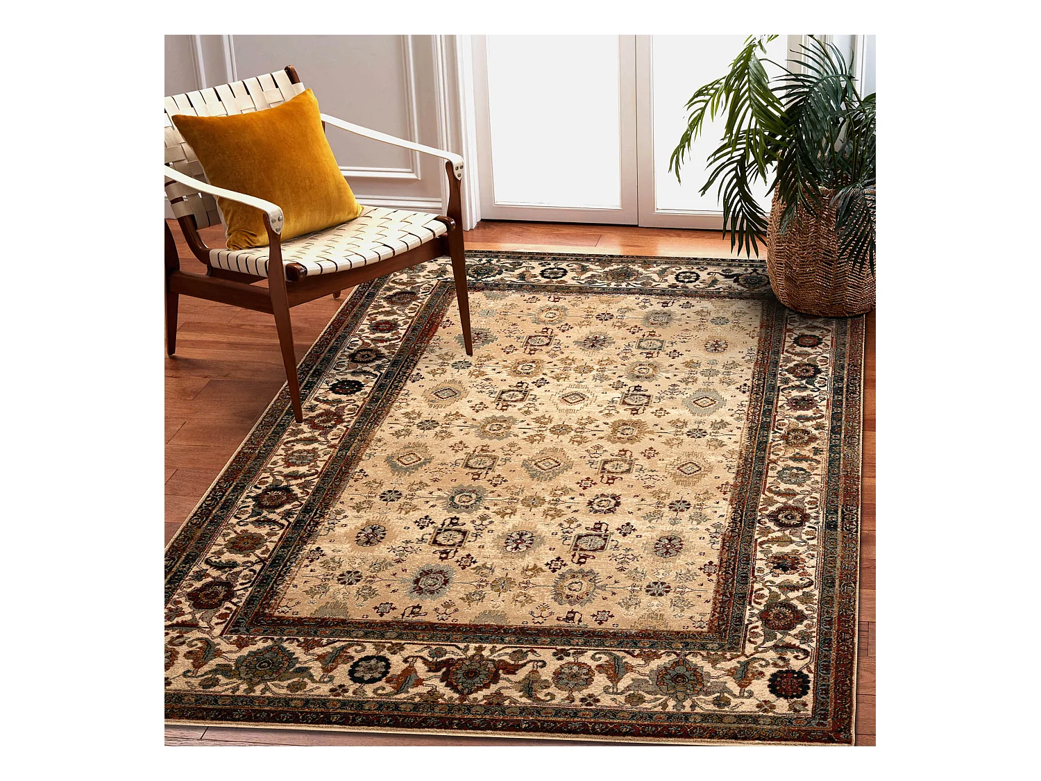 Tapis en laine OMEGA AVILA Ornement cadre sable beige 200x300 cm