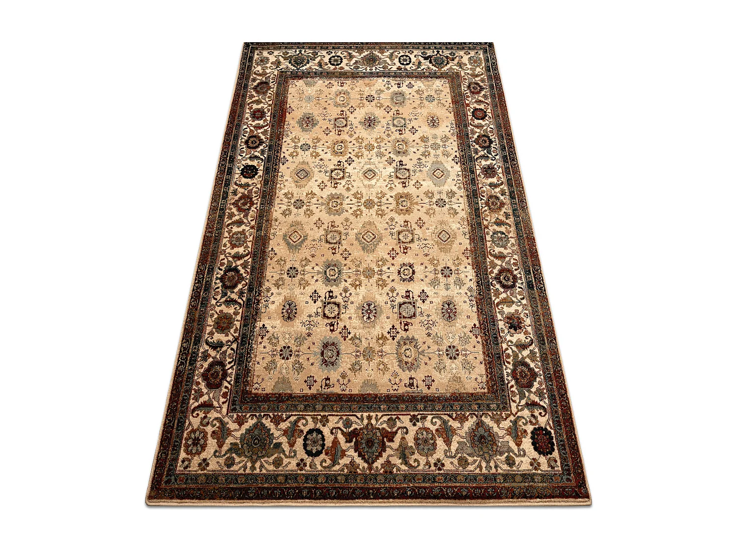 Tapis en laine OMEGA AVILA Ornement cadre sable beige 200x300 cm
