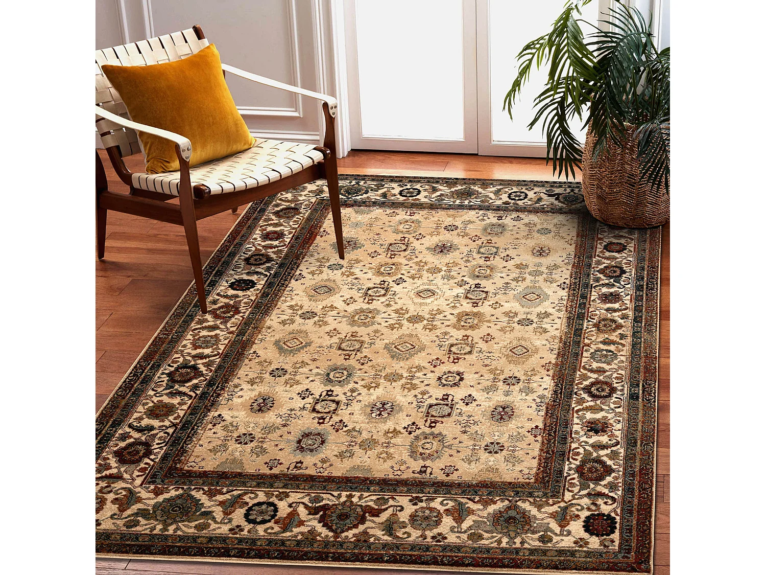 Tapis en laine OMEGA AVILA Ornement cadre sable beige 200x300 cm