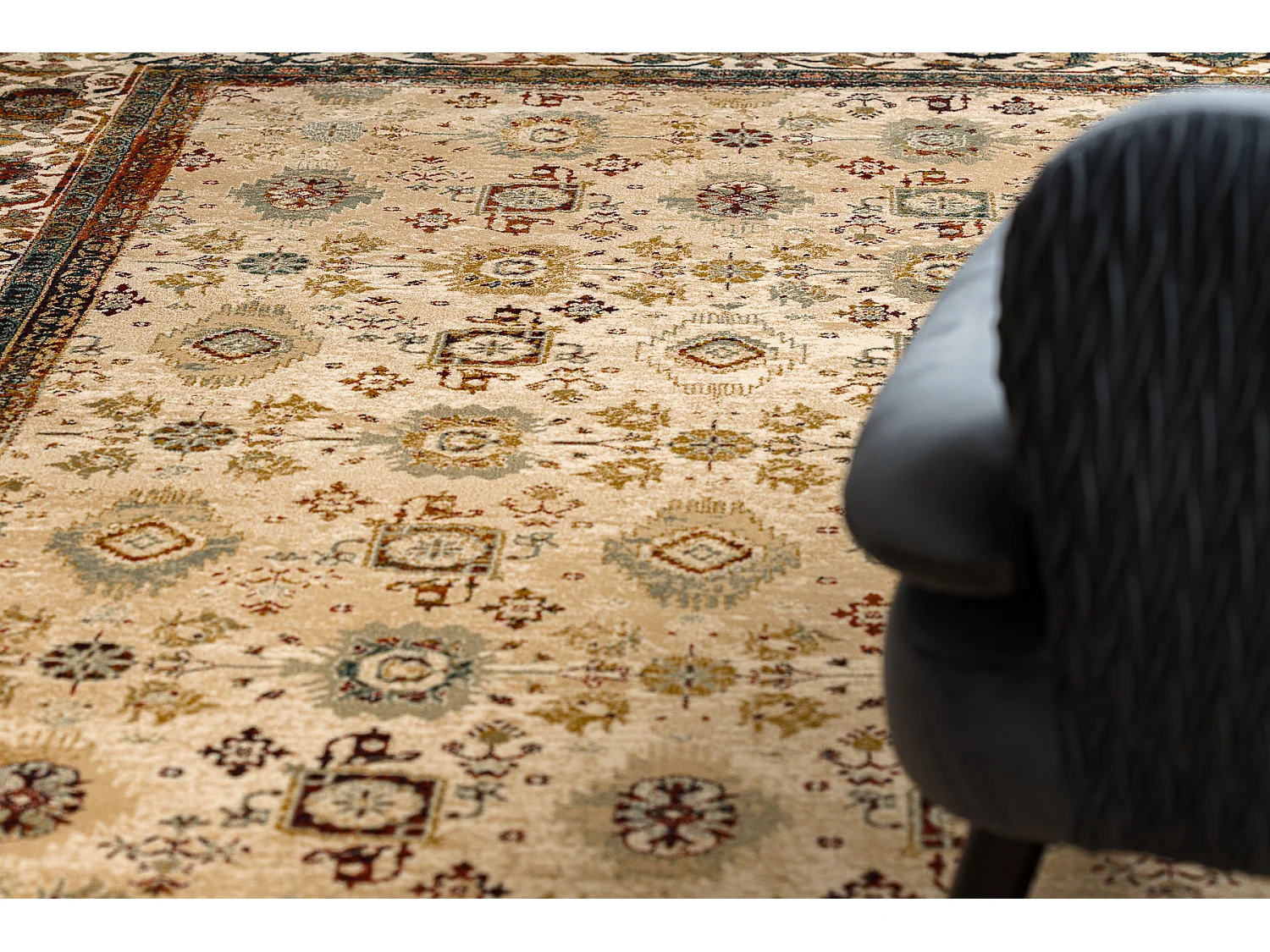 Tapis en laine OMEGA AVILA Ornement cadre sable beige 200x300 cm