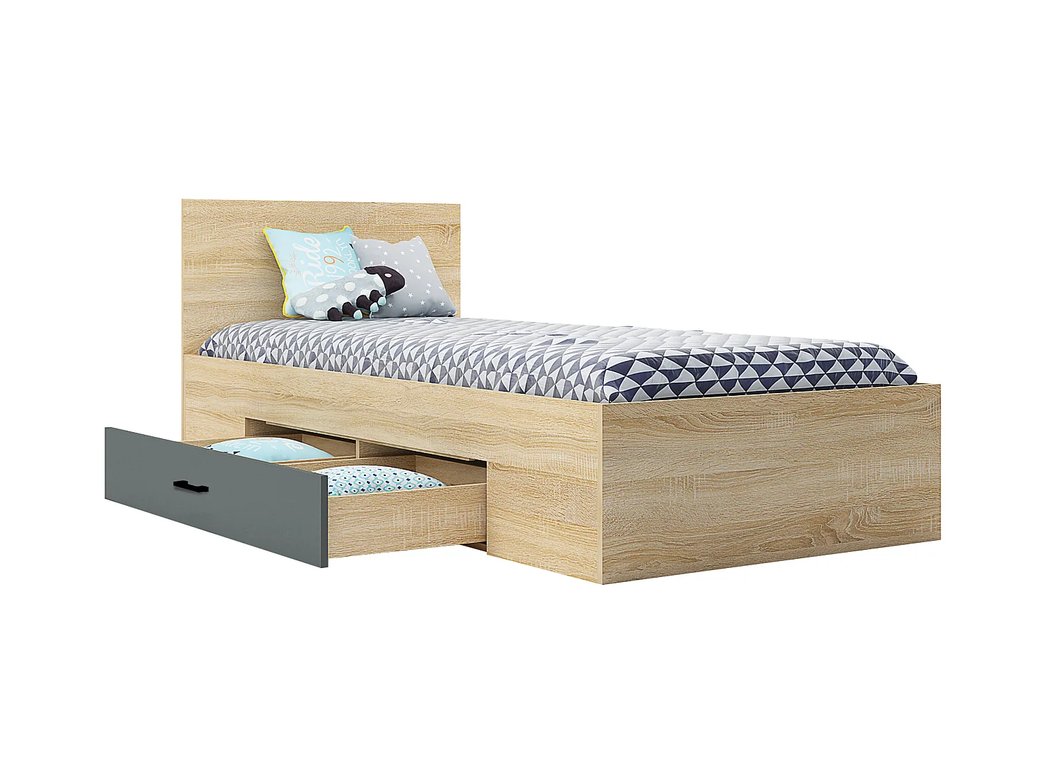 Cameretta completa 90x200 cm in rovere chiaro, bianco lucido e grigio antracite CBG16