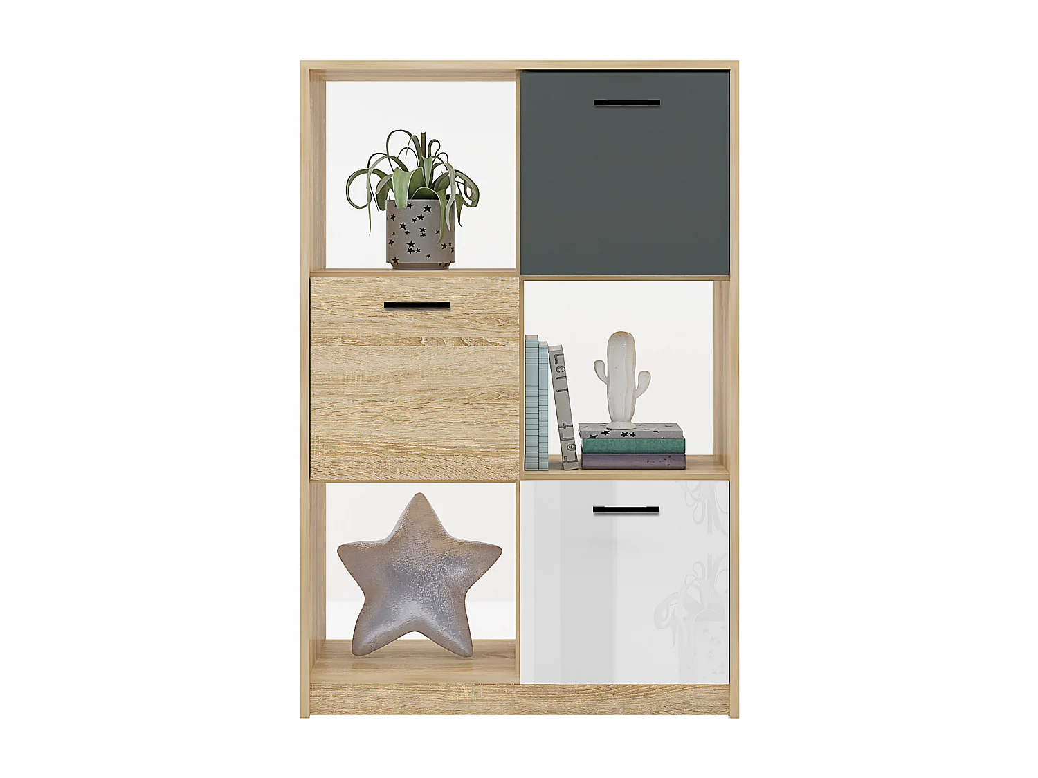 Cameretta completa 90x200 cm in rovere chiaro, bianco lucido e grigio antracite CBG16