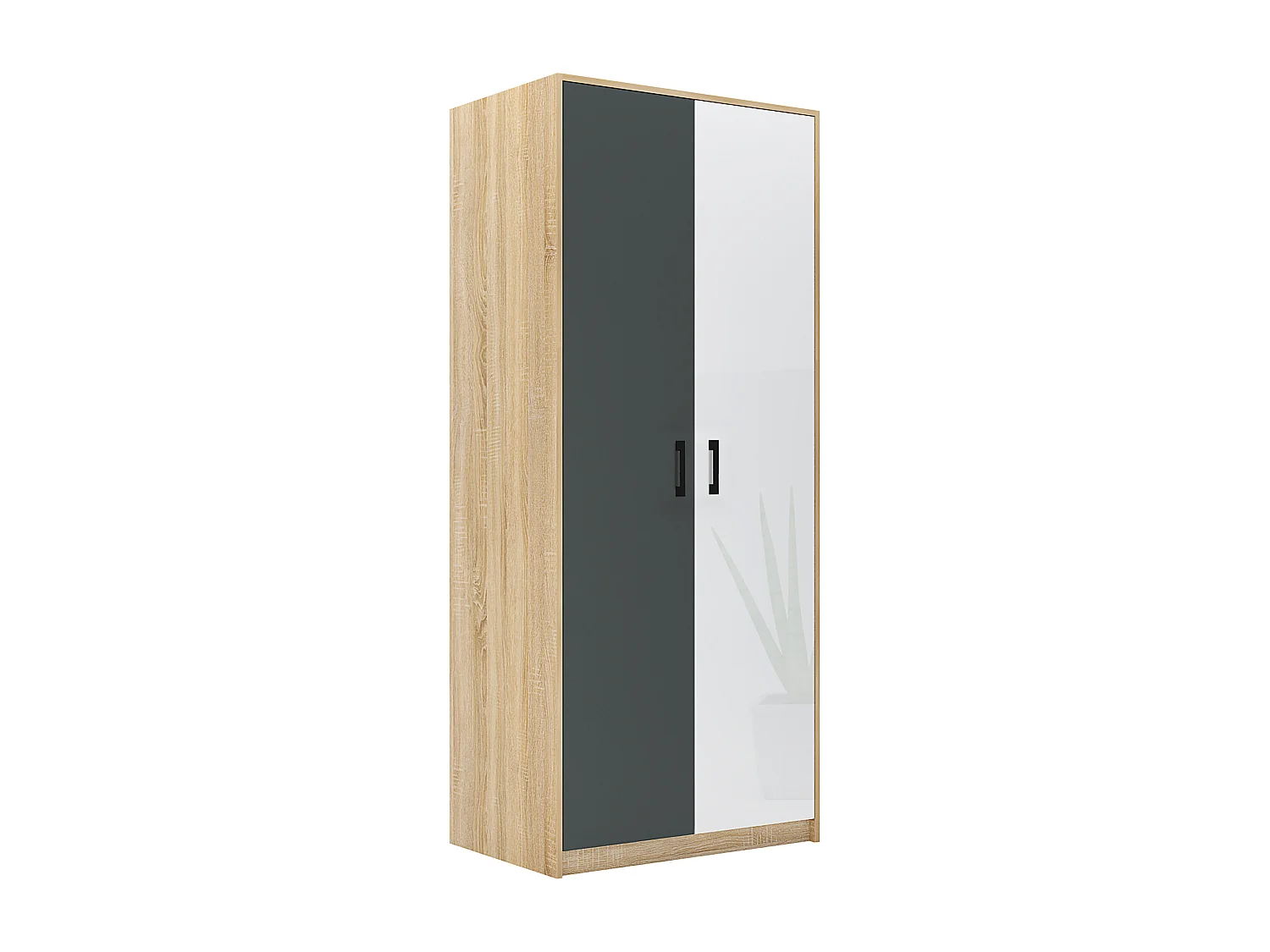 Cameretta completa 90x200 cm in rovere chiaro, bianco lucido e grigio antracite CBG16