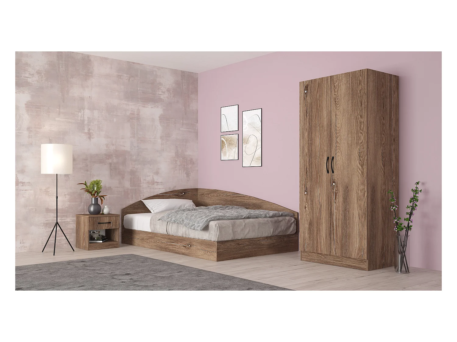 Cameretta 120x190 completa con letto a una piazza e mezza ad angolo marrone CBG8