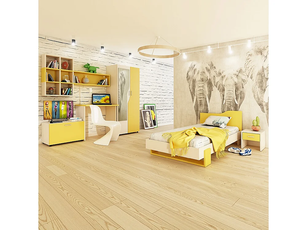 Cameretta per bambino celeste e legno chiaro CCU5