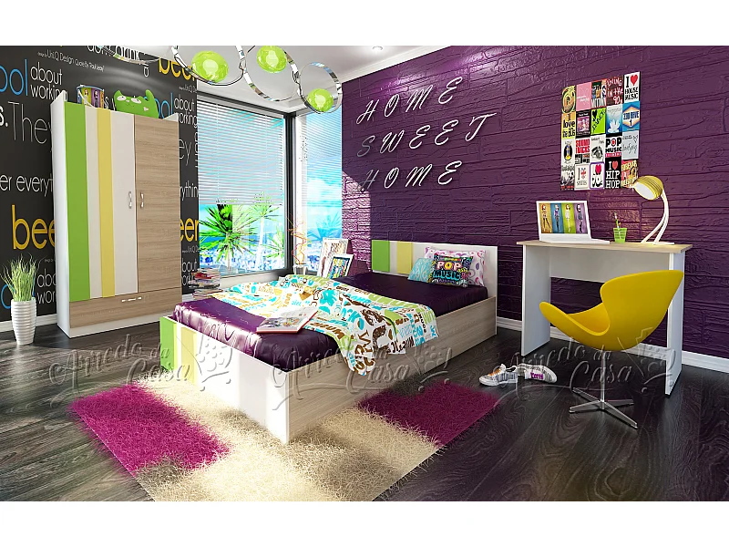 Cameretta per bambino celeste e legno chiaro CCU5