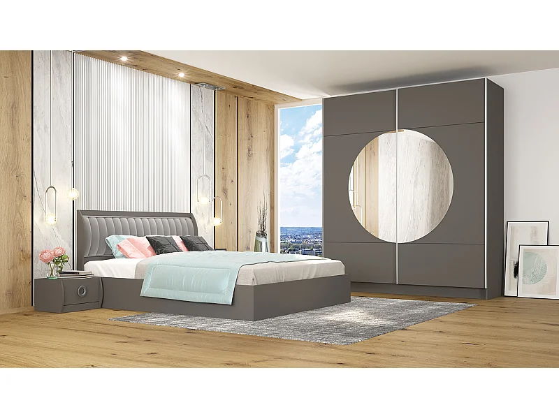 Camera da letto completa con letto matrimoniale contenitore 160x200 cm grigio grafite CMG8