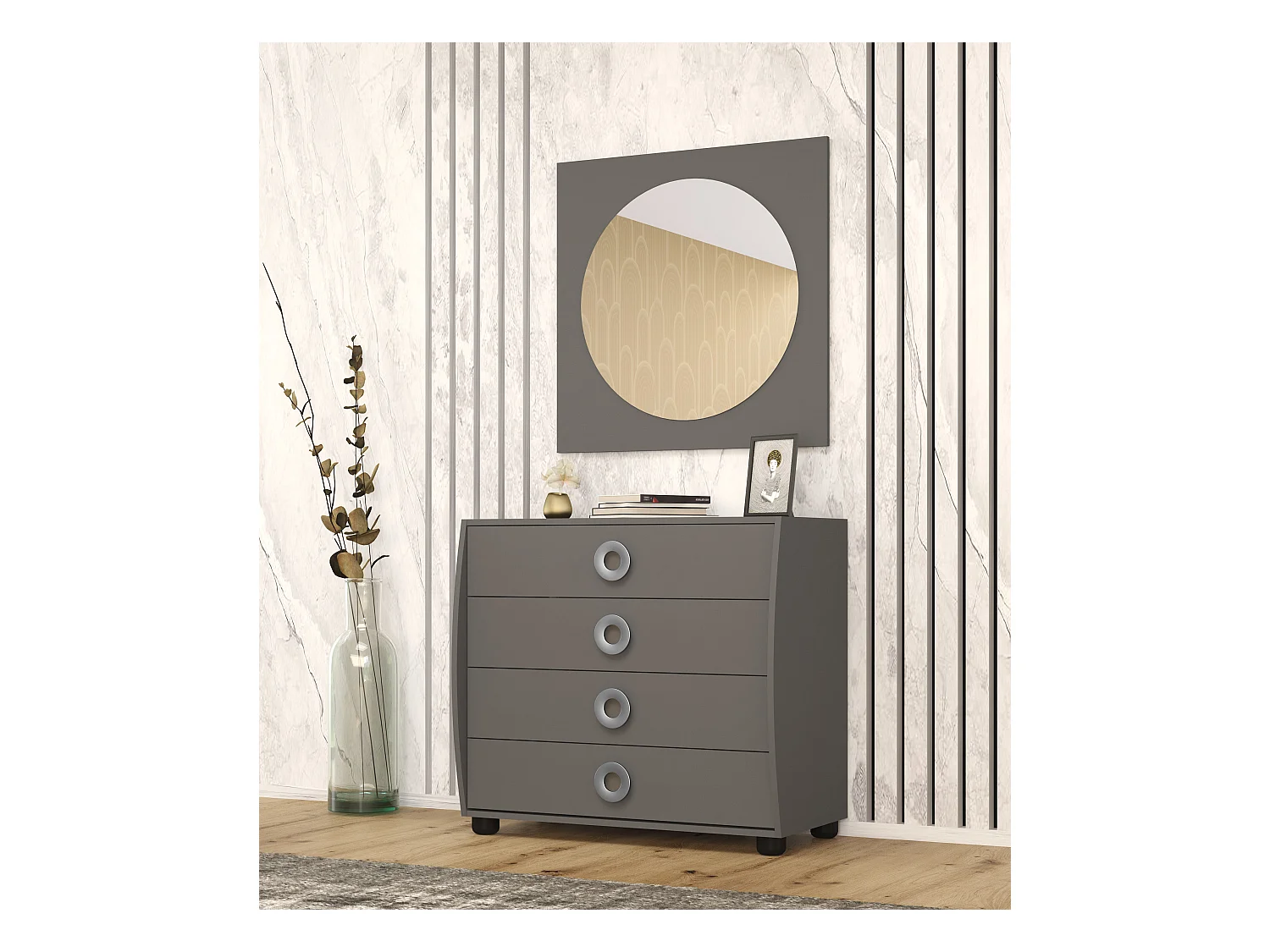 Camera da letto completa con letto matrimoniale contenitore 160x200 cm grigio grafite CMG8