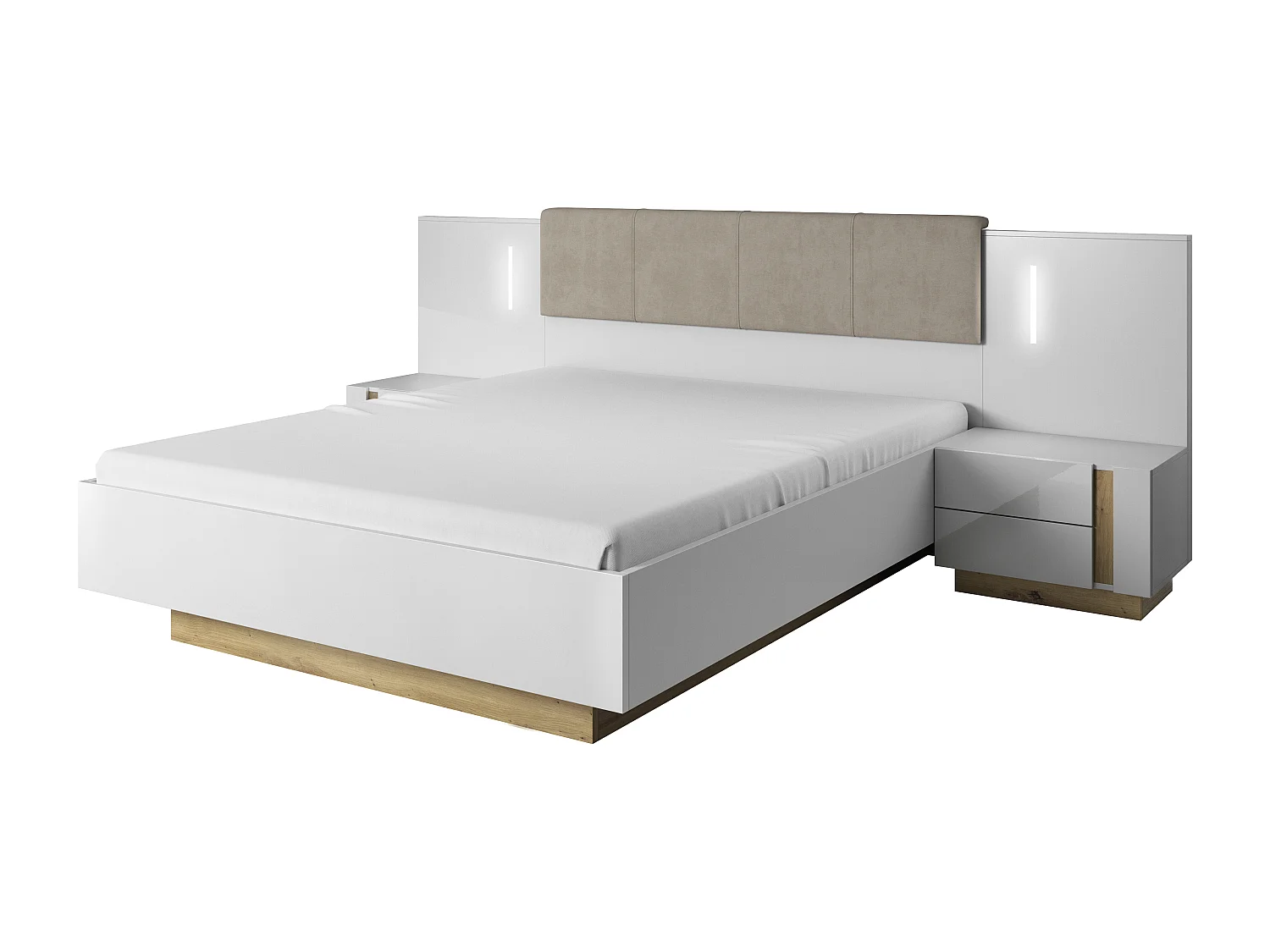 Camera da letto matrimoniale completa moderna bianco con dettagli rovere CDLLK1