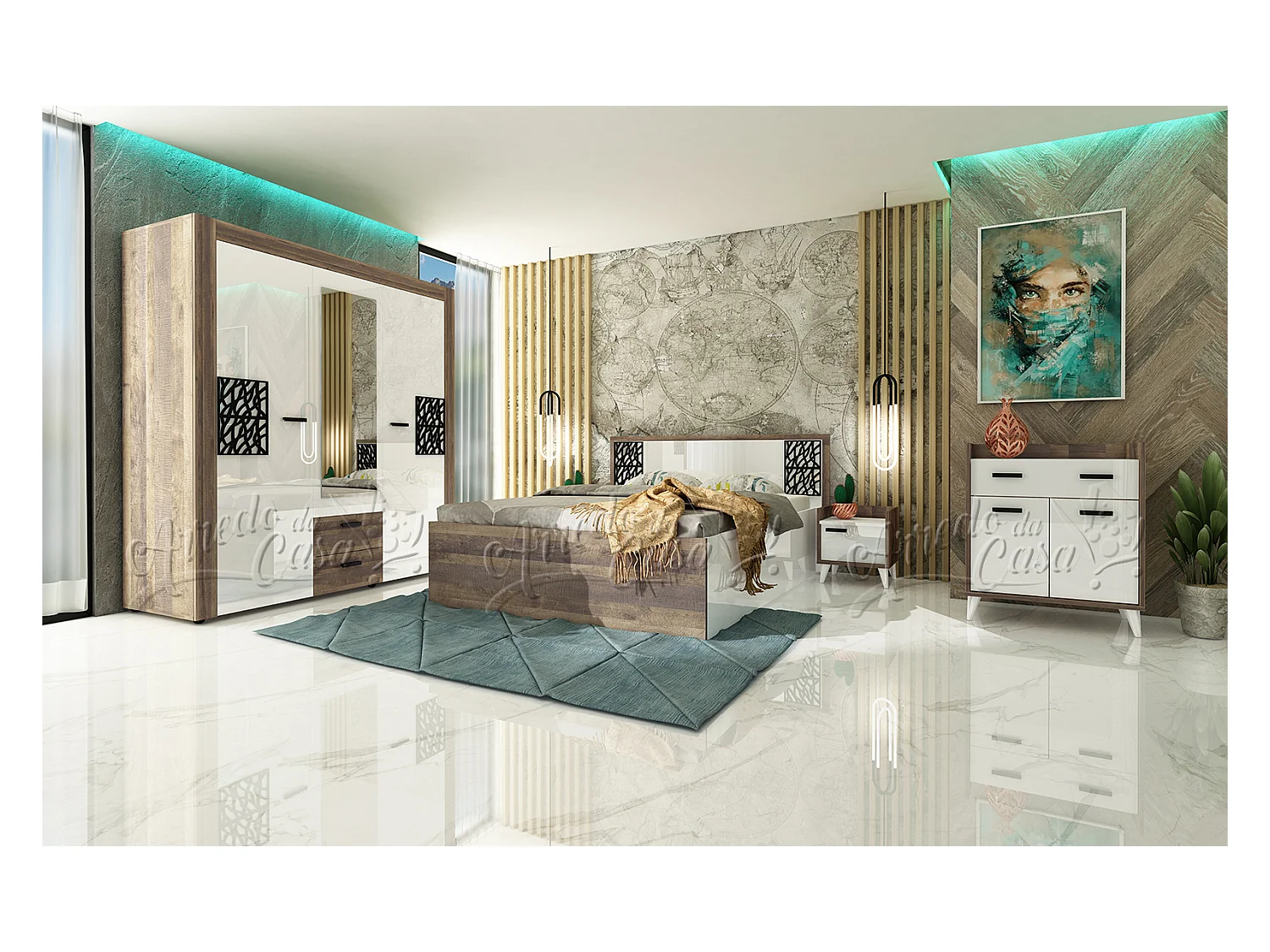 Camera da letto completa rovere e bianco CDLU32