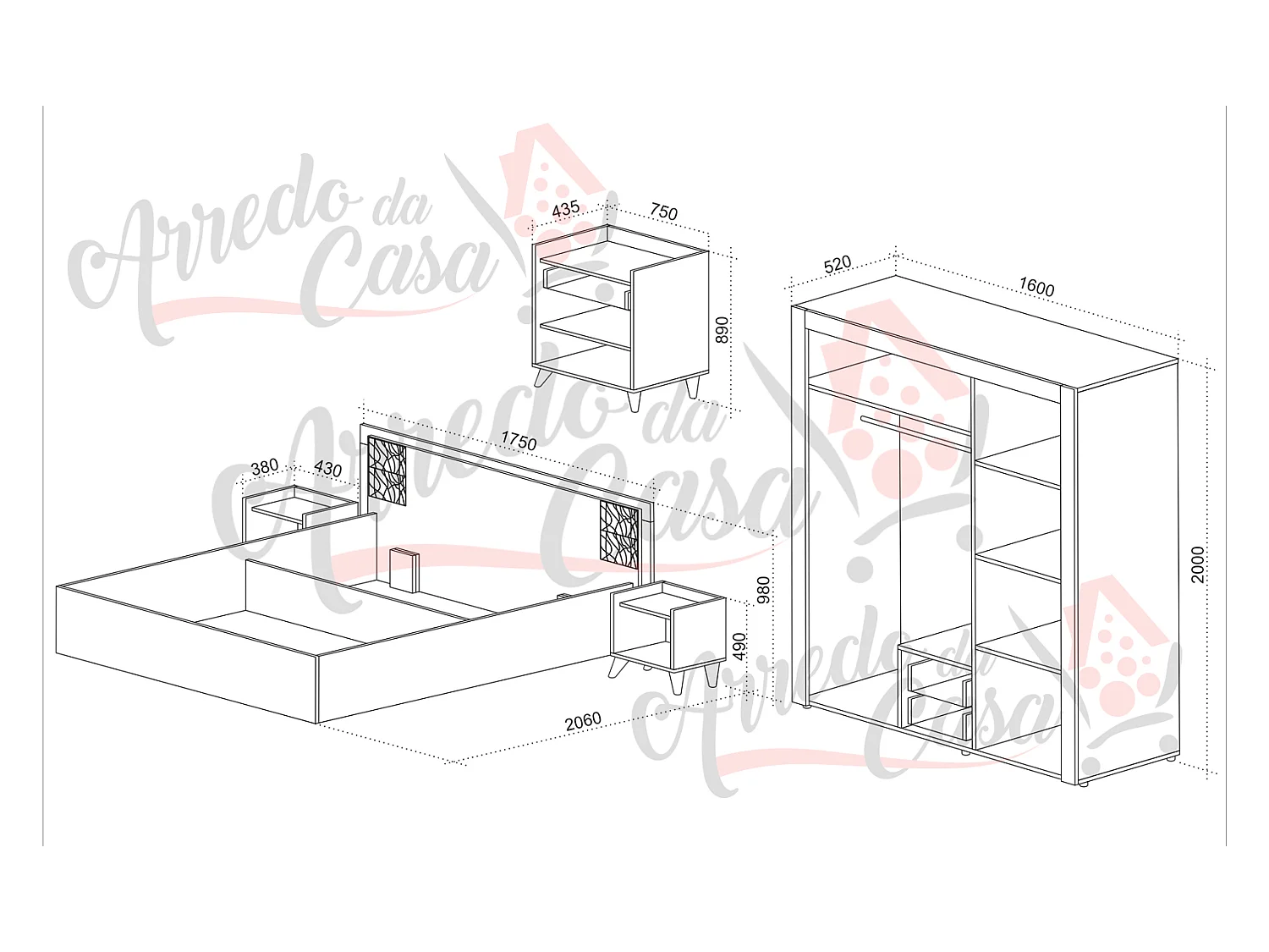 Camera da letto completa rovere e bianco CDLU32