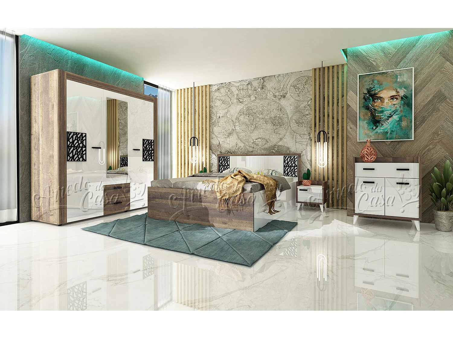 Camera da letto completa rovere e bianco CDLU32