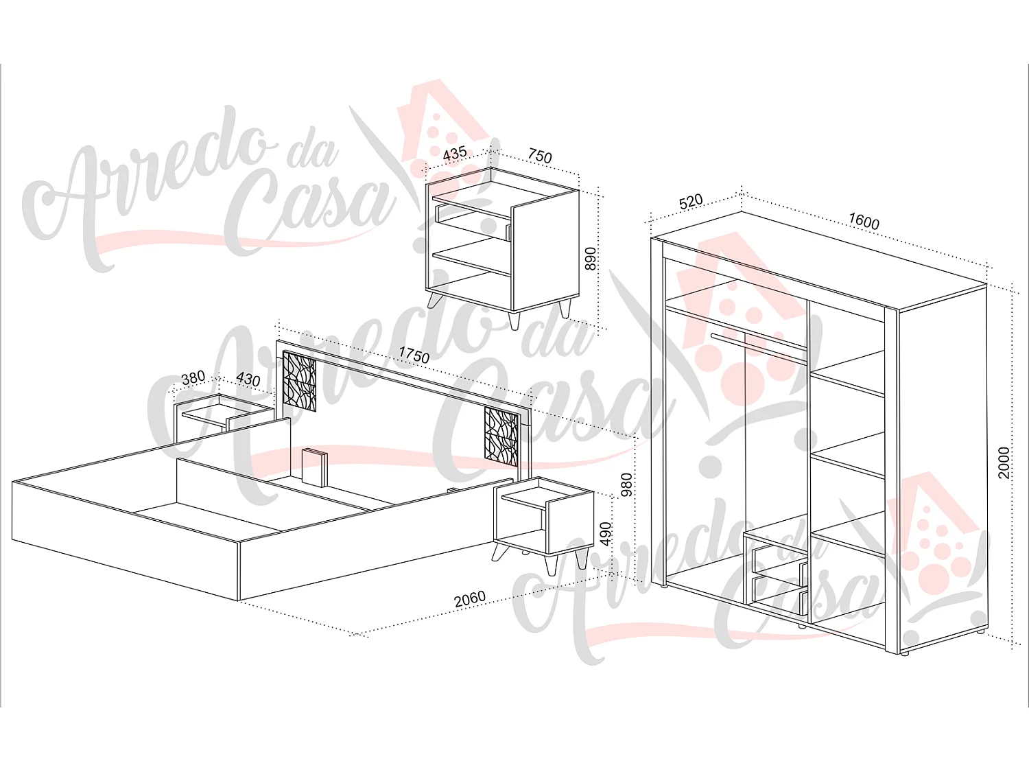 Camera da letto completa rovere e bianco CDLU32