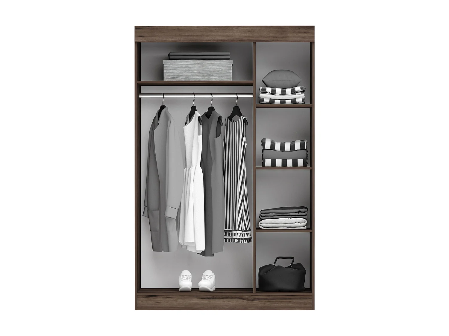 Camera da letto completa con letto contenitore 160x200 cm wengè e lino bianco CMG3