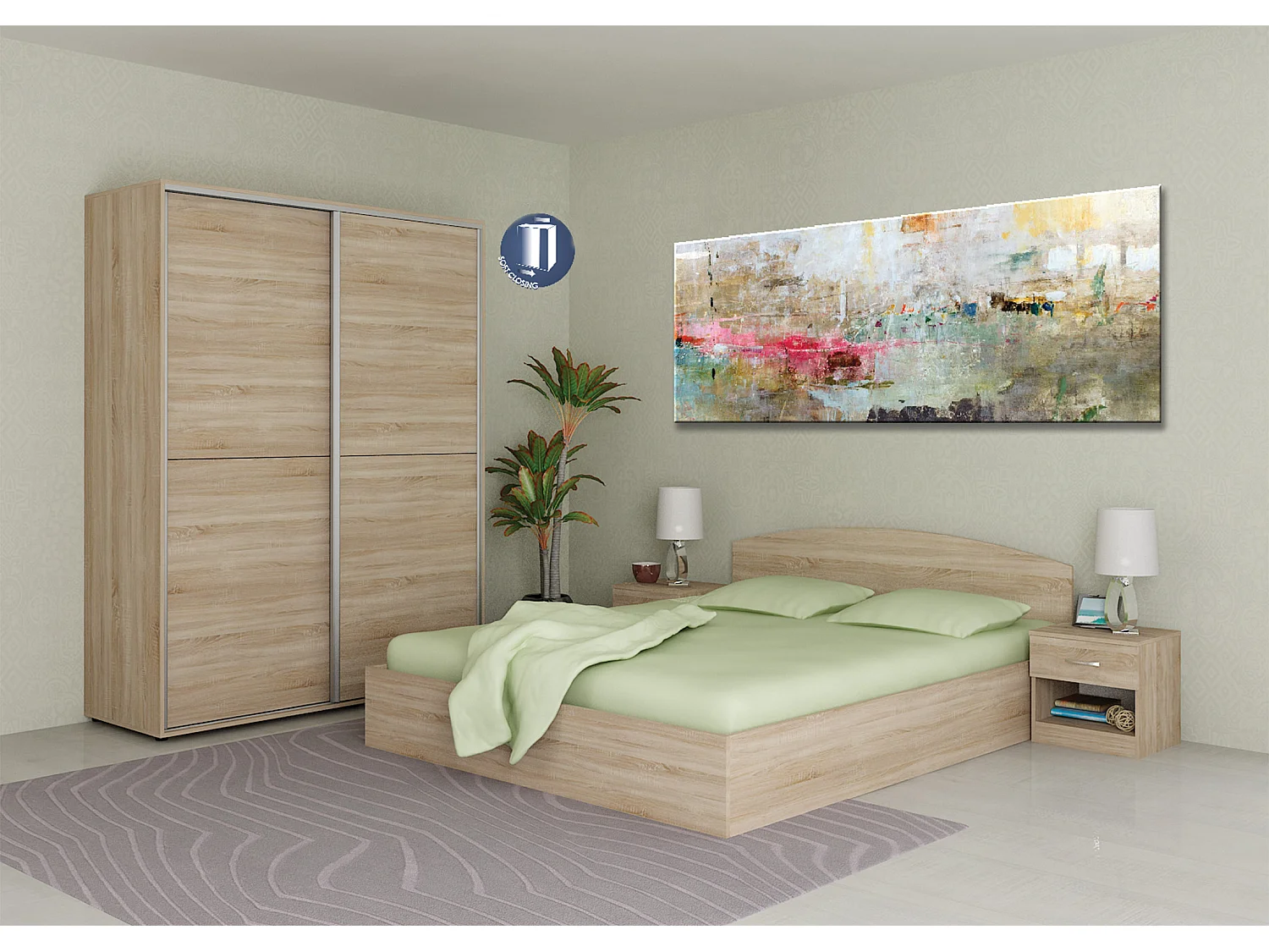 Camera da letto matrimoniale 160x200 completa design effetto legno sonoma CMG42