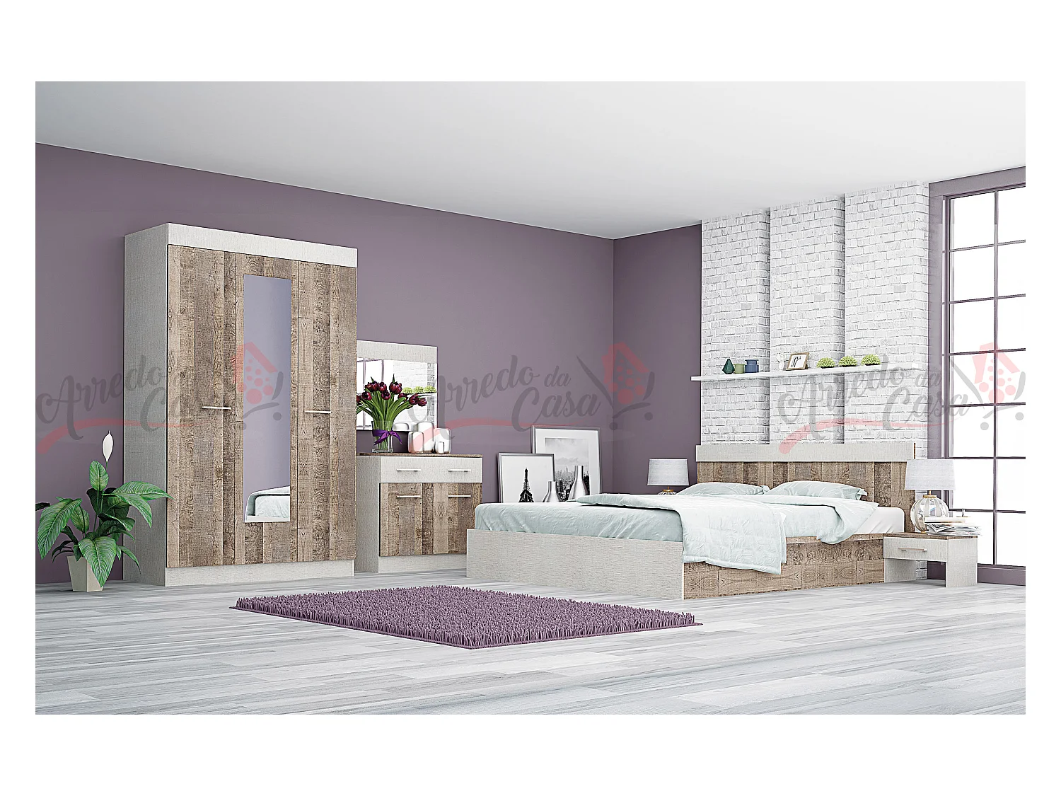 Camera da letto completa effetto legno chiaro/scuro CMG3
