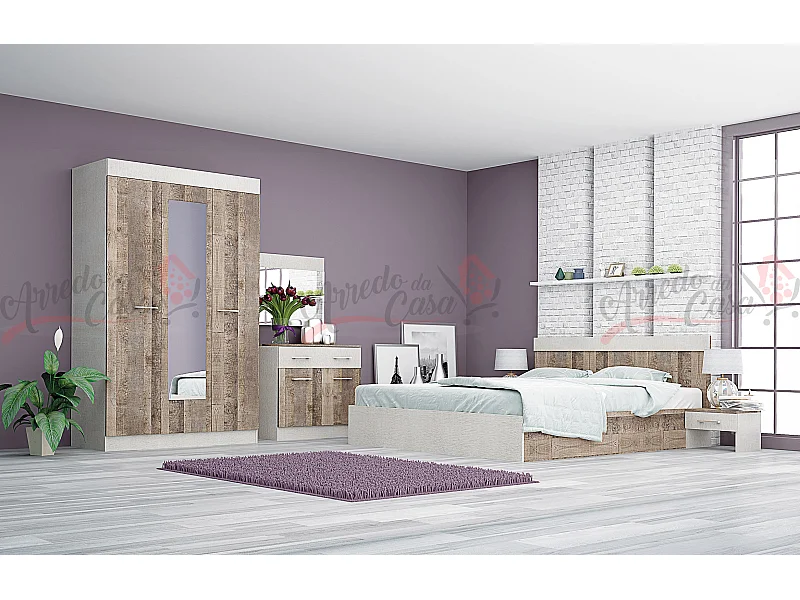 Camera da letto completa effetto legno chiaro/scuro CMG3