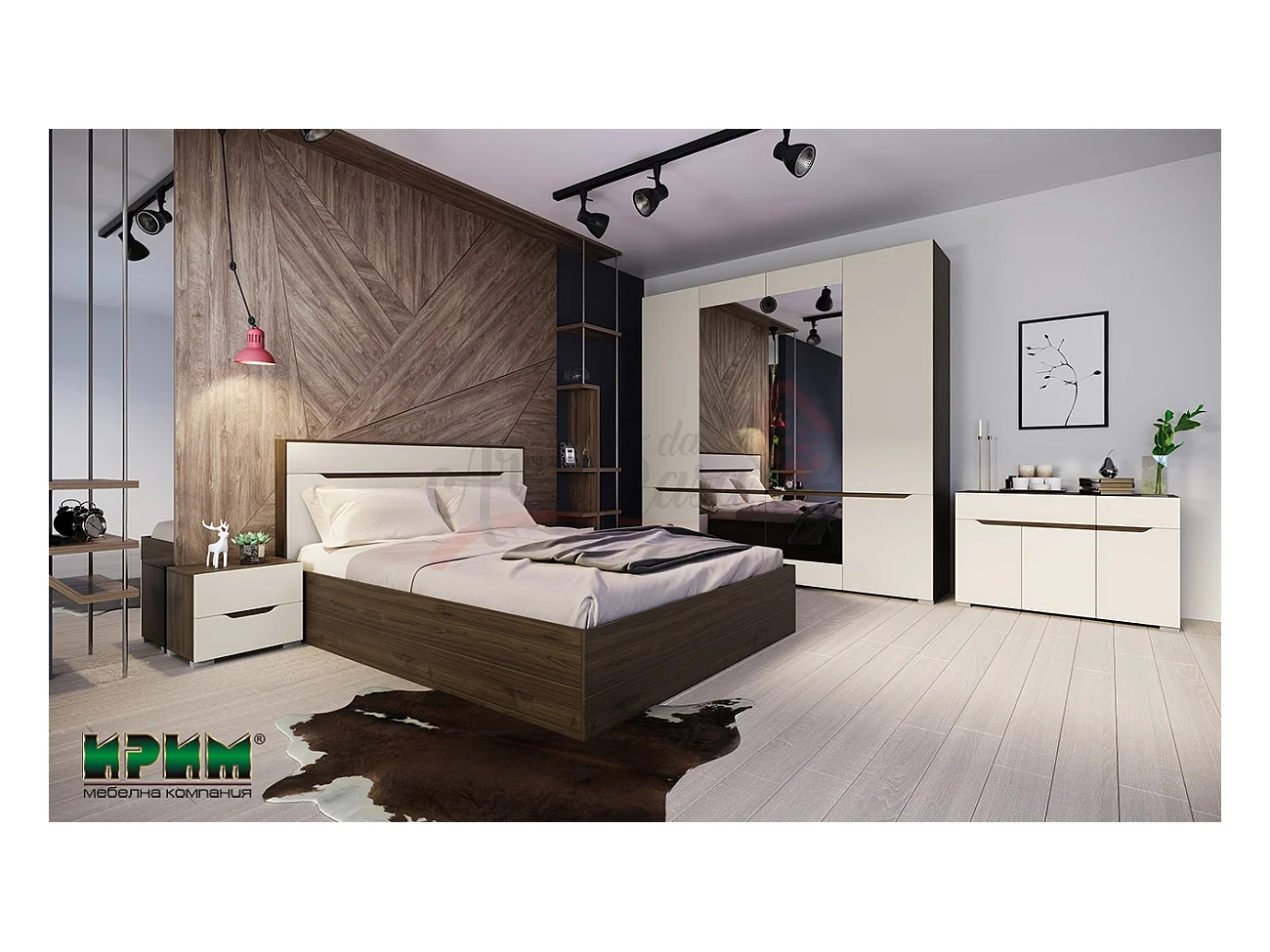 Camera da letto completa rovere scuro/grigio chiaro CDLI7035