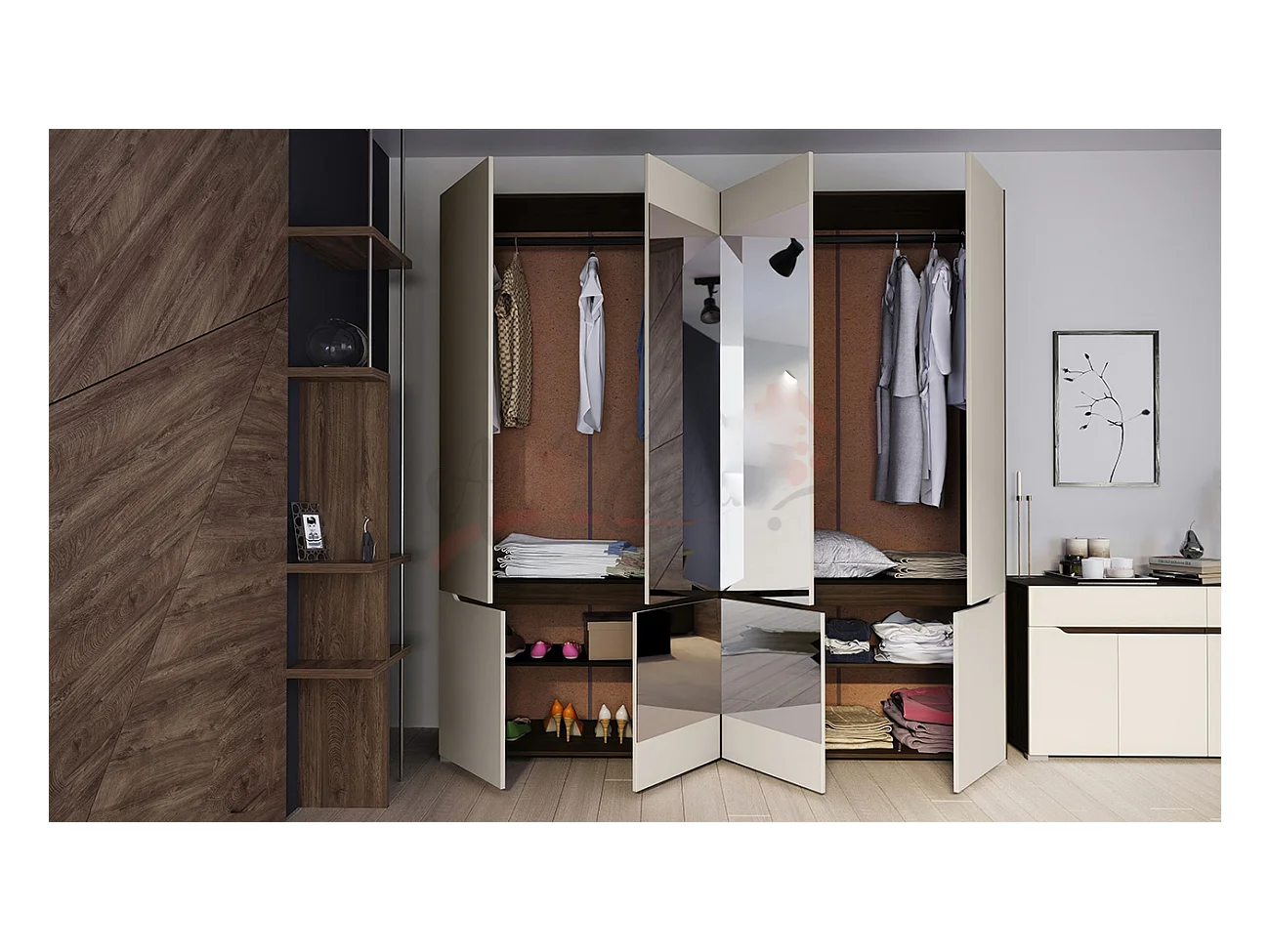 Camera da letto completa rovere scuro/grigio chiaro CDLI7035