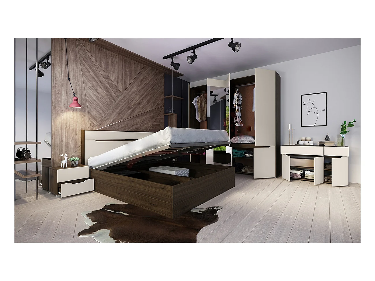 Camera da letto completa rovere scuro/grigio chiaro CDLI7035