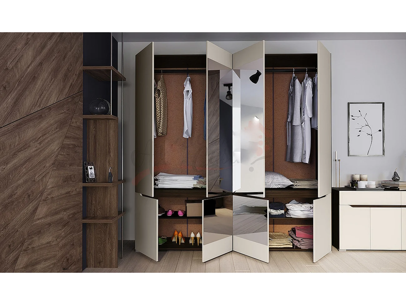 Camera da letto completa rovere scuro/grigio chiaro CDLI7035