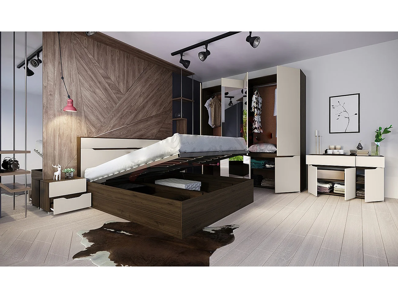 Camera da letto completa rovere scuro/grigio chiaro CDLI7035