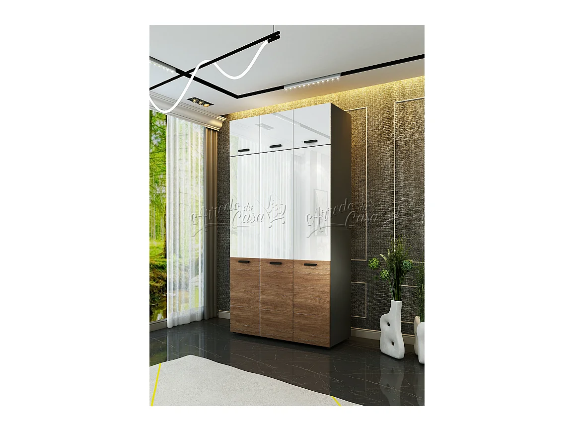 Camera matrimoniale completa 160x200 bianco lucido, grigio e noce CDLU35