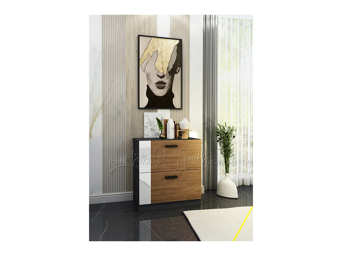 Camera matrimoniale completa 160x200 bianco lucido, grigio e noce CDLU35