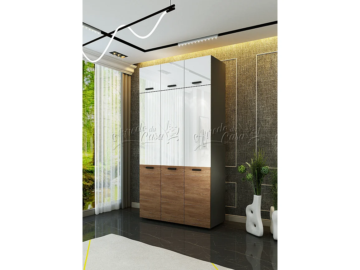 Camera matrimoniale completa 160x200 bianco lucido, grigio e noce CDLU35