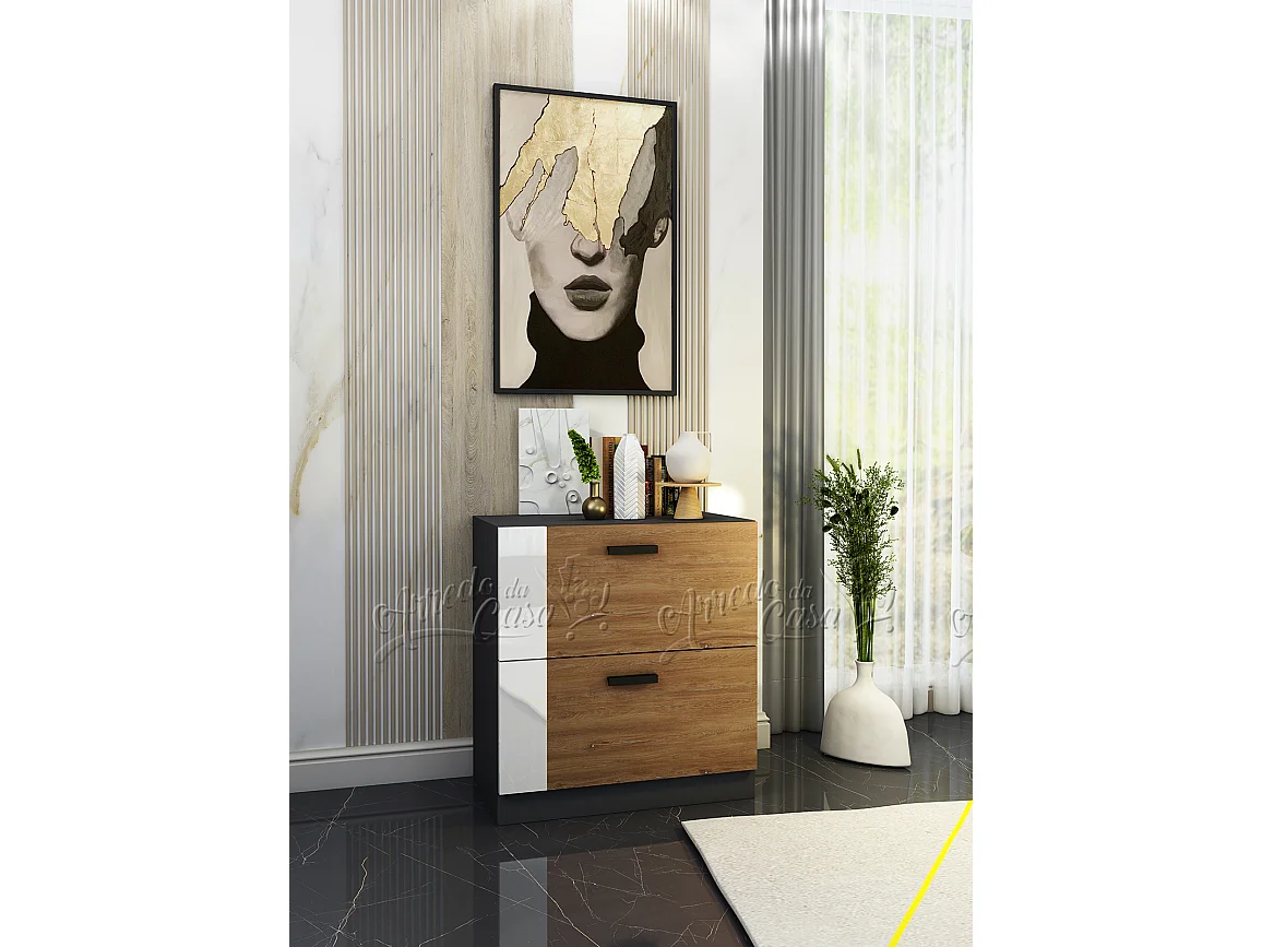 Camera matrimoniale completa 160x200 bianco lucido, grigio e noce CDLU35