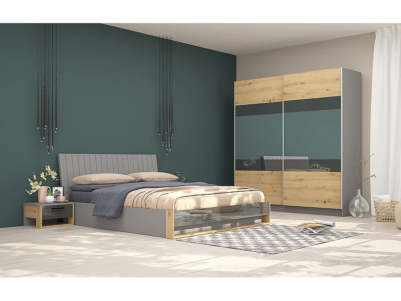 Camera da letto completa grigio/rovere/antracite CMG16