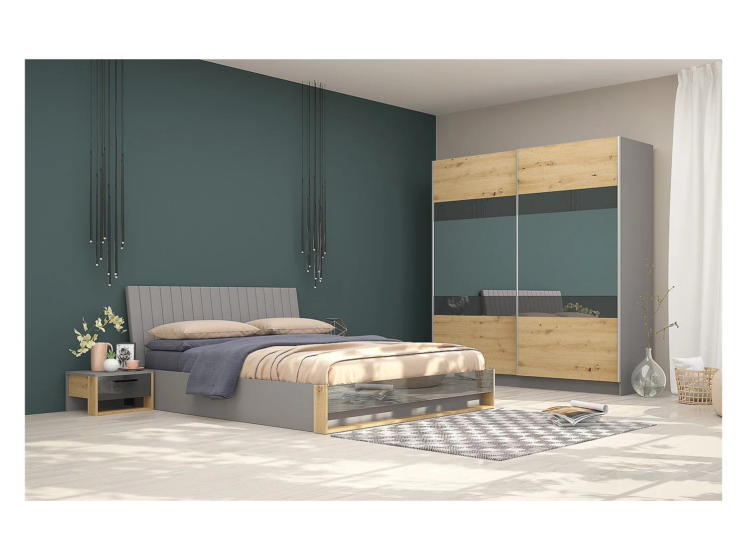 Camera da letto completa grigio/rovere/antracite CMG16