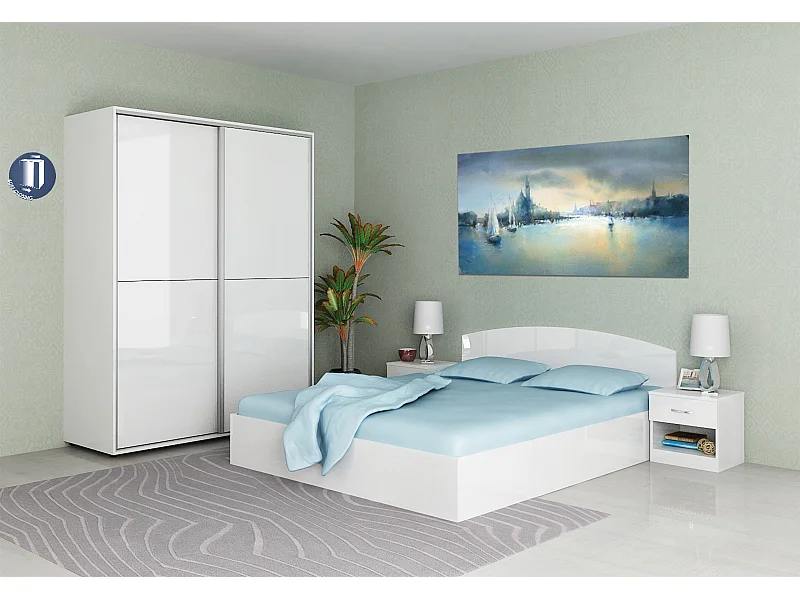 Camera da letto matrimoniale 160x200 completa design effetto laccato bianco lucido CMG42