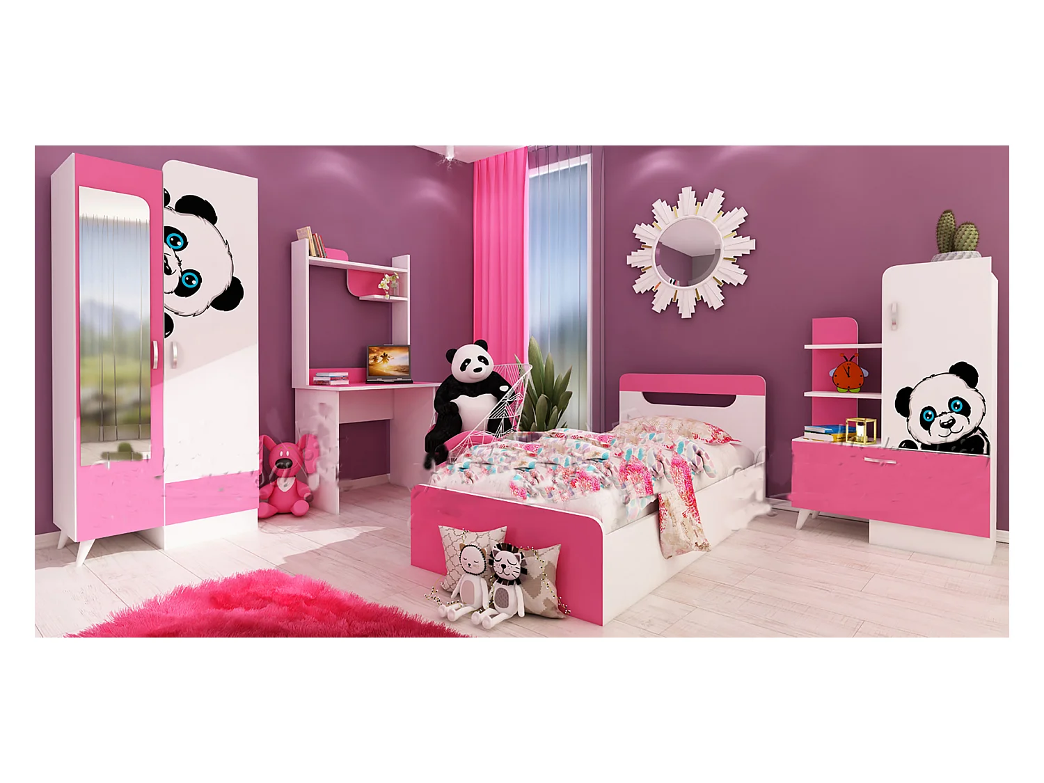 Cameretta bambina bianca e rosa CCU18