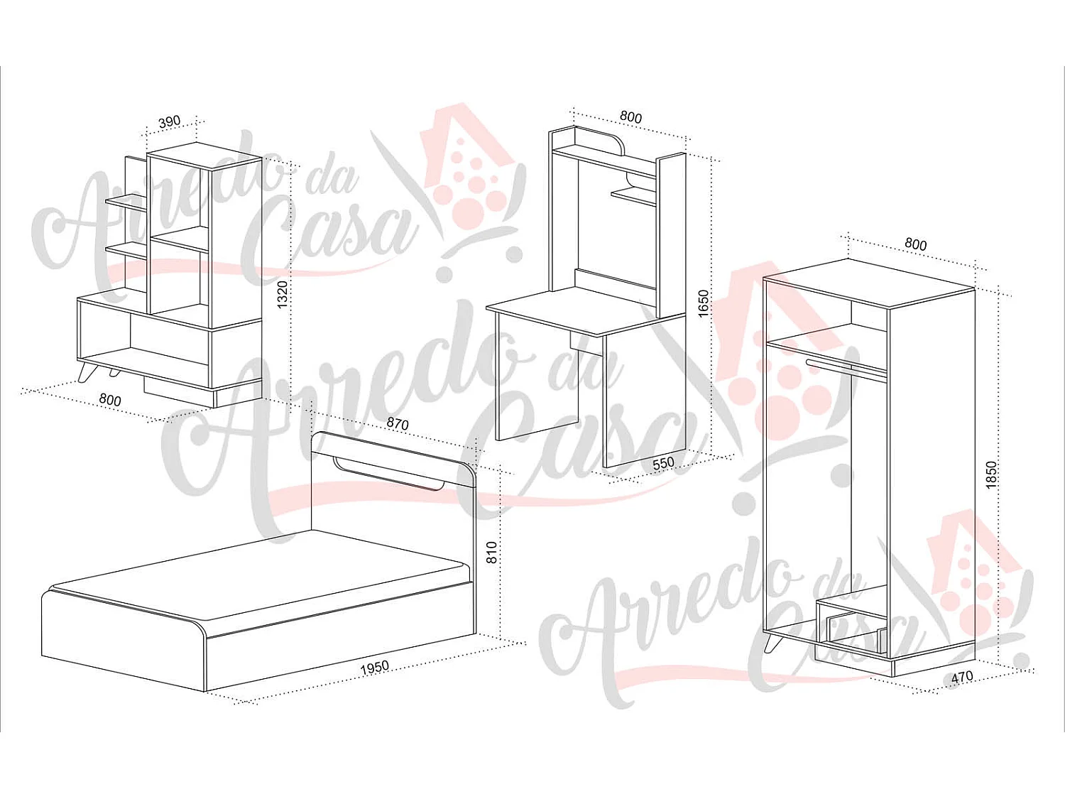 Cameretta bambina bianca e rosa CCU18