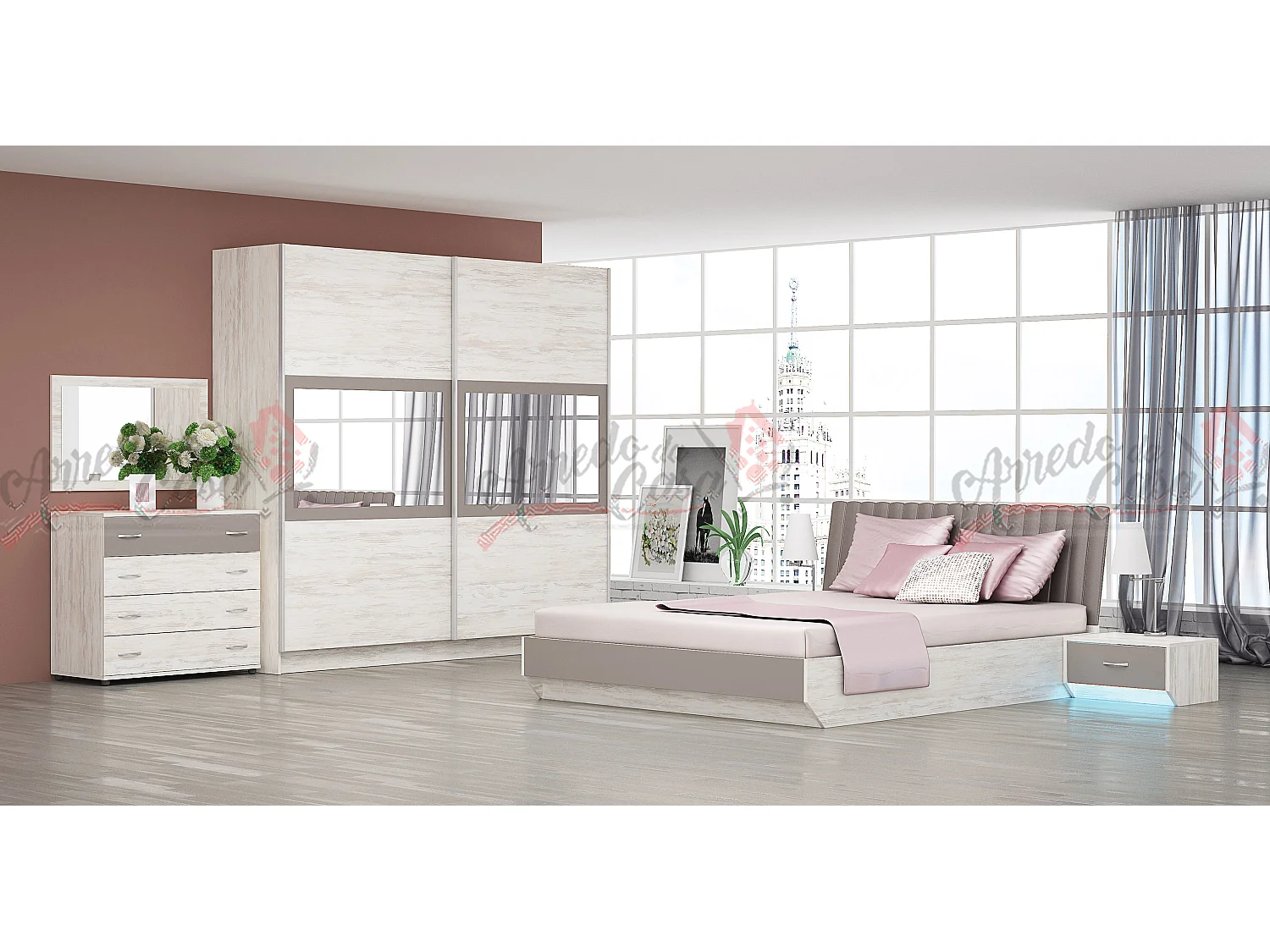 Camera da letto completa quercia bianca e cappuccino CMG1