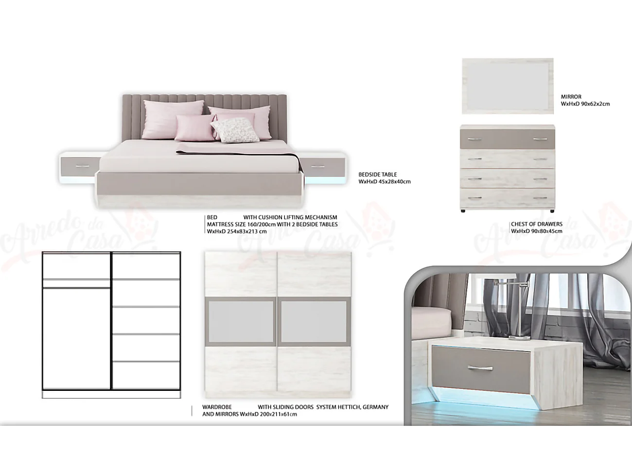 Camera da letto completa quercia bianca e cappuccino CMG1