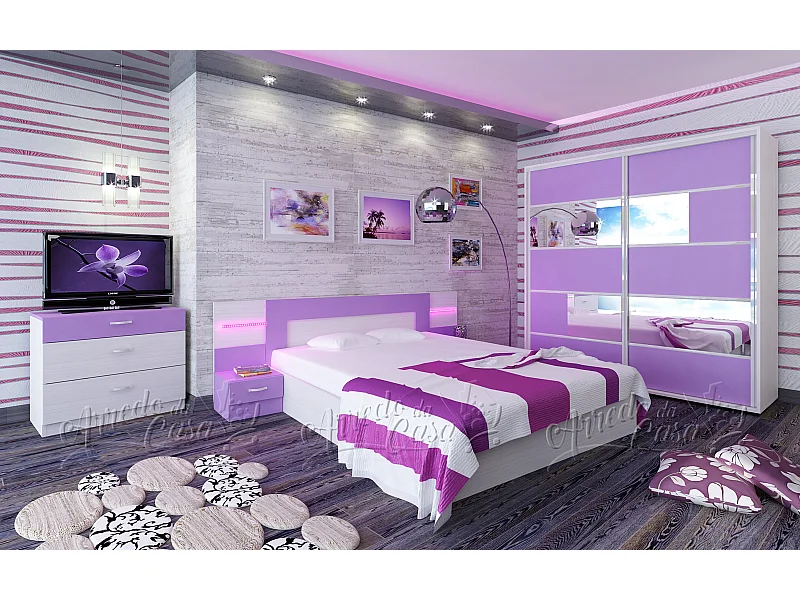 Camera da letto completa bianca/viola CDLU12
