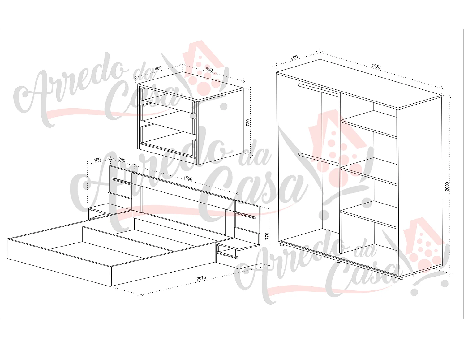 Camera da letto completa bianca/viola CDLU12