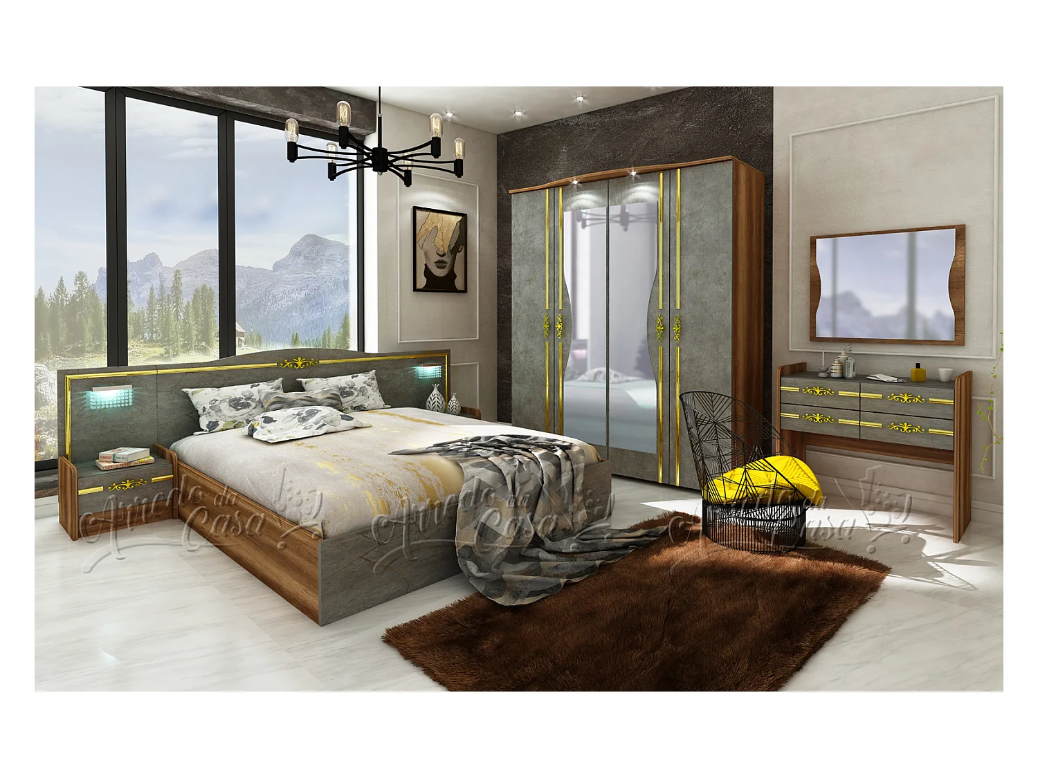 Camera da letto rovere e grigio CDLU30